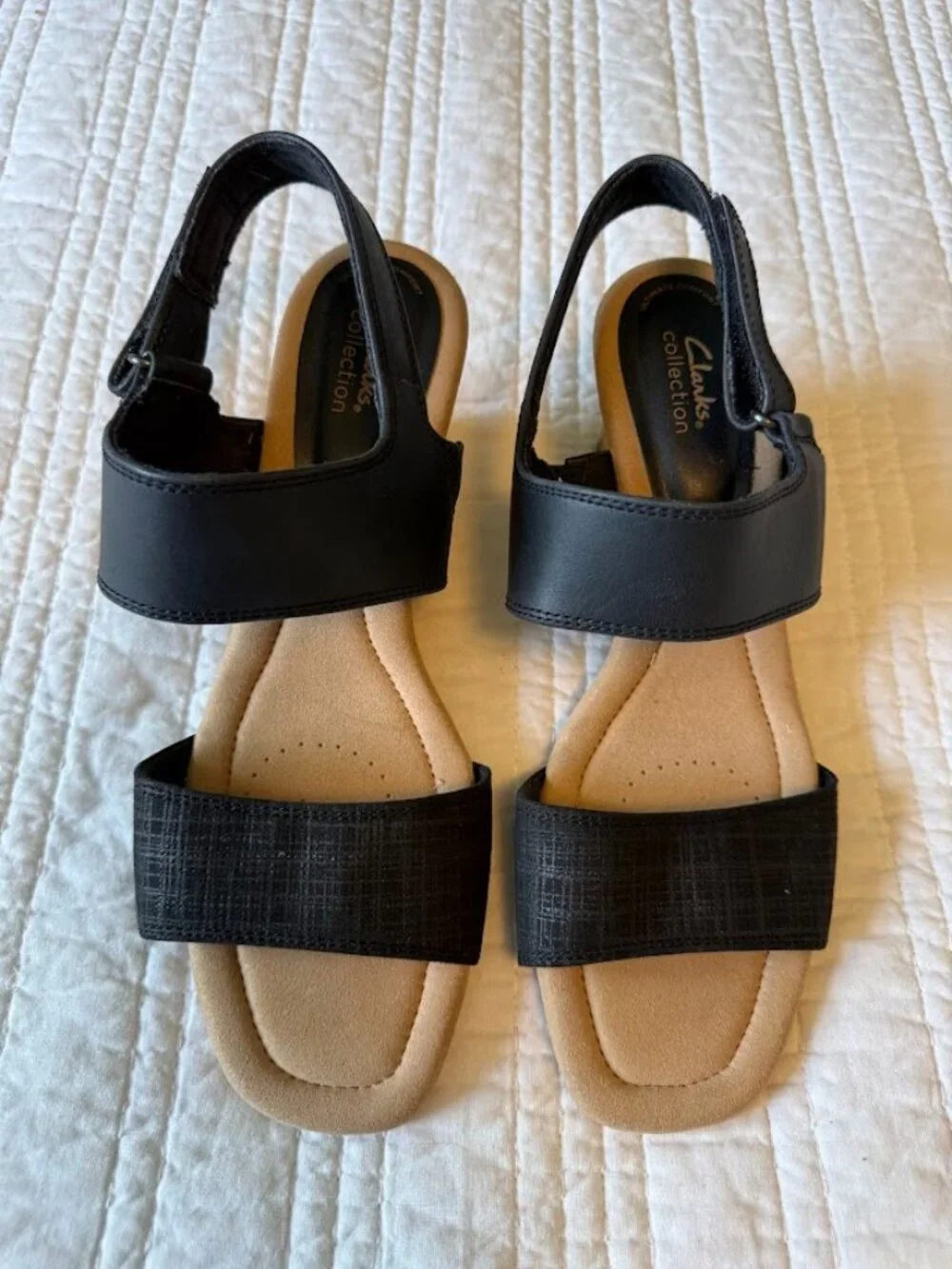 Clarks Kyarra Faye Black Leather Slingback Wedge Sandals Size 10